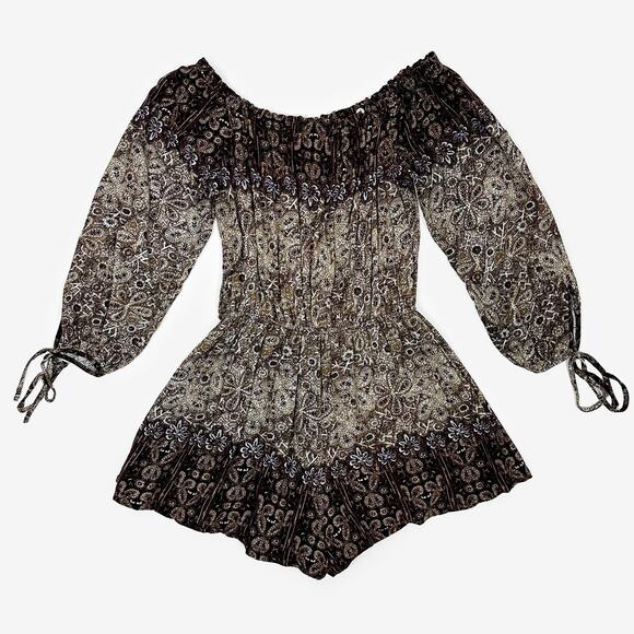 Free People So Divine Romper Medium Brown Off Shoulder Boho Festival Summer - Picture 6 of 12